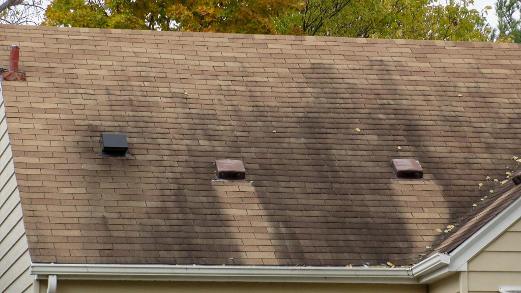 Detailed view of architectural roof shingle layers